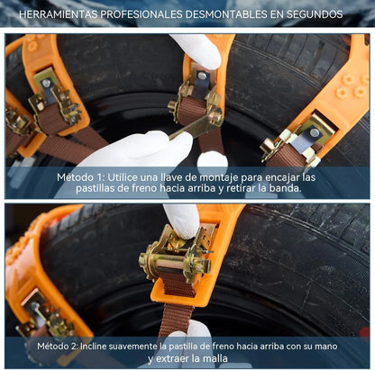 🔥🚗【Paquete de 4, Herramientas de instalación incluidas】🔥 Cadenas de nieve, Cadenas de nieve de emergencia universales para neumáticos de automóvil