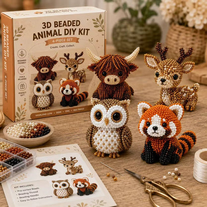 🏆Oferta por tiempo limitado🧵✨ Kit de manualidades que incluye pequeños animales 3D y cuentas