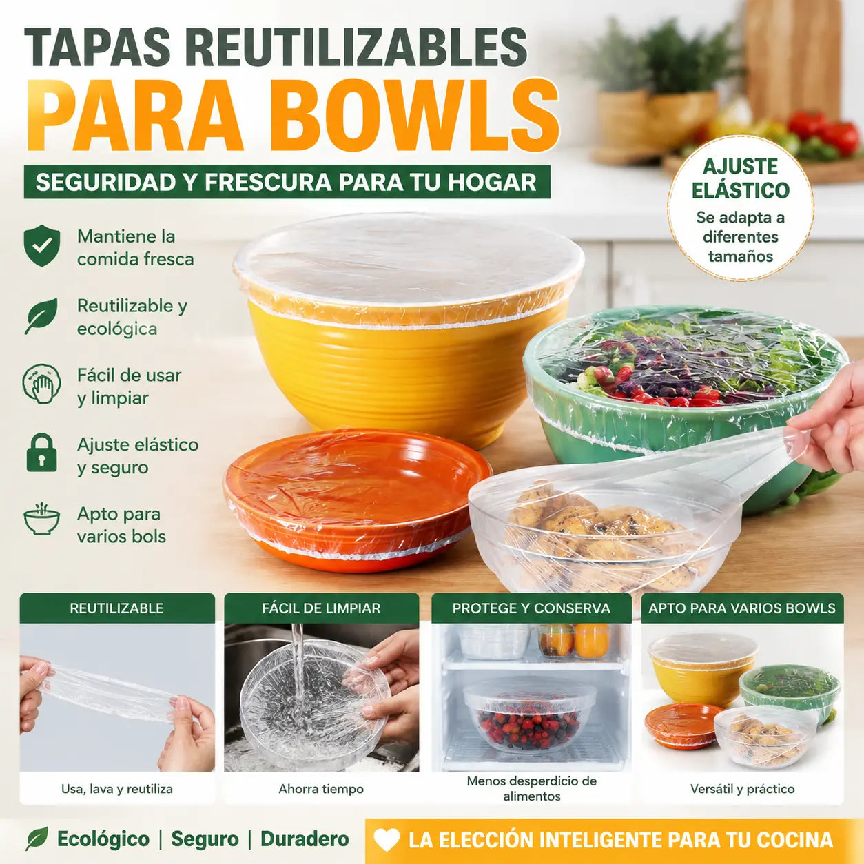 🔥📢📢 ¡AHORA CON UN 50% DE DESCUENTO! ⏰ (Paquete múltiple de 100 unidades) de tapas elásticas para alimentos