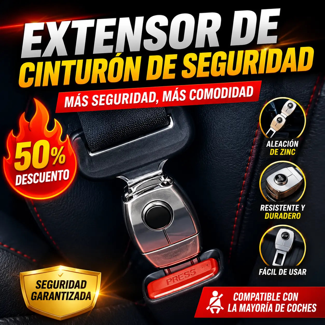【2 piezas】🚗👍 Extensor metálico para el cinturón de seguridad del coche: diseño extendido para un viaje más cómodo.