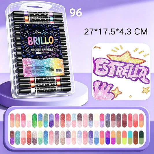 ✨48 bolígrafos [96 colores]--Solo 32 euros🎨Rotulador fluorescente de doble punta y dos colores con capacidad de superposición, para uso artístico.