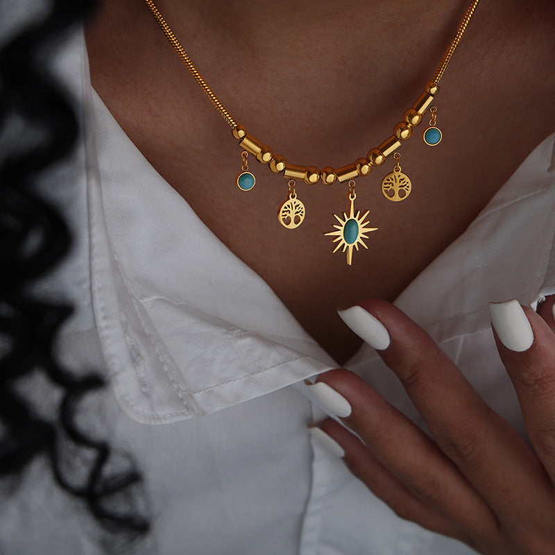 ✨🔥 Collar y pulsera retro de turquesa con diseño de girasol en estilo bohemio.
