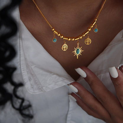 ✨🔥 Collar y pulsera retro de turquesa con diseño de girasol en estilo bohemio.