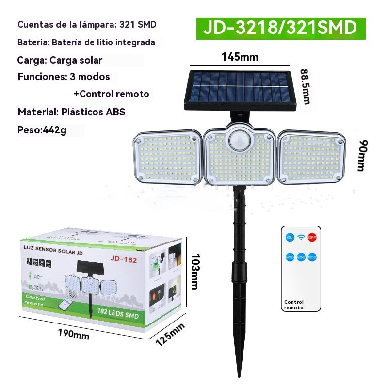 [Oferta por tiempo limitado] Lámpara de pared solar de tres cabezales con sensor, lámpara antirrobo para jardín/patio exterior