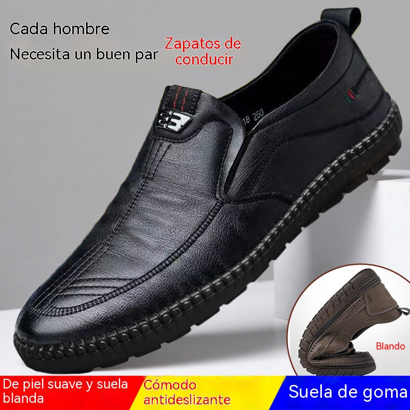 【39-44】Nuevos zapatos de cuero genuino de vaca para hombre, zapatos planos de cuero con suela blanda, estilo casual de negocios, elegantes y versátiles.