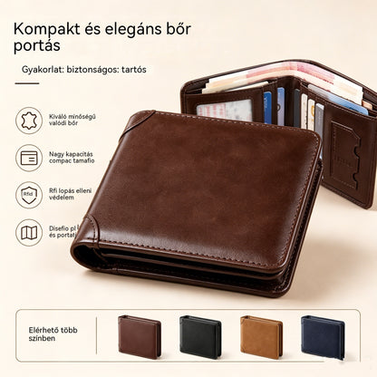 Új, valódi bőrből készült férfi pénztárca lopásgátló rendszerrel