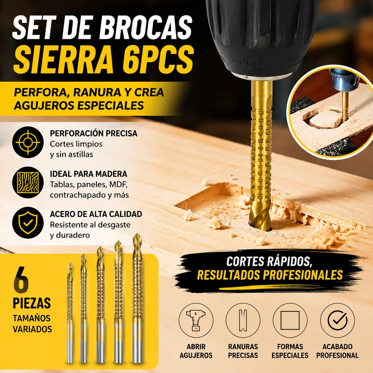 🛠️🔧(6 piezas)Broca helicoidal de acero de alta velocidad con revestimiento de titanio 2 en 1 – Vástago hexagonal, adecuada para taladrar y ranurar madera y metal🔩