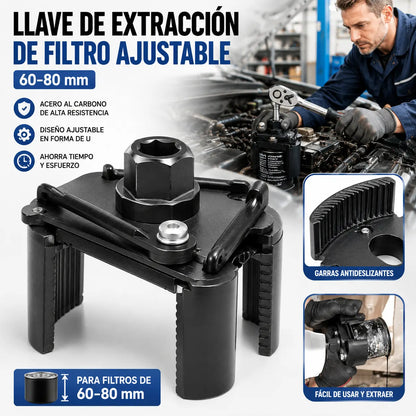 Llave profesional para filtros de aceite de automóviles: ajuste automático de 60-80 mm, acero endurecido, compatible con llaves de carraca de 1/2 pulgada.
