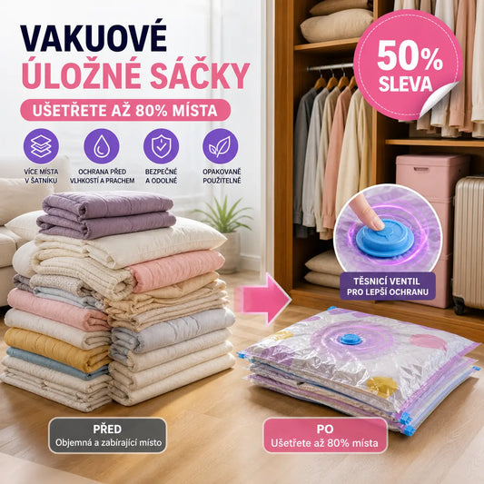 【Sada 5 kusů】 Velký, stlačitelný vakuový úložný sáček: není potřeba pumpička, nepropustný a ideální pro úsporu místa v kufrech i doma