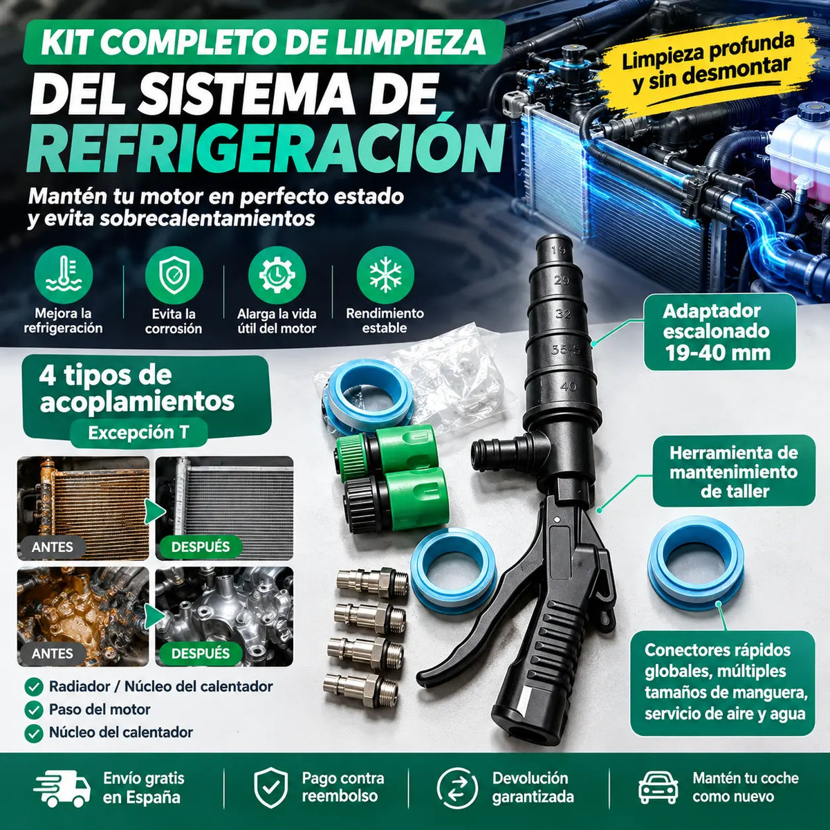 👍🫧Herramienta de limpieza para radiadores, radiadores de calefacción, conductos del motor y tuberías del sistema de refrigeración del automóvil