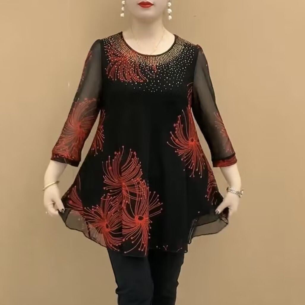 【M-4XL】Camisa de gasa bordada con flores para mujer, a la moda, 2026