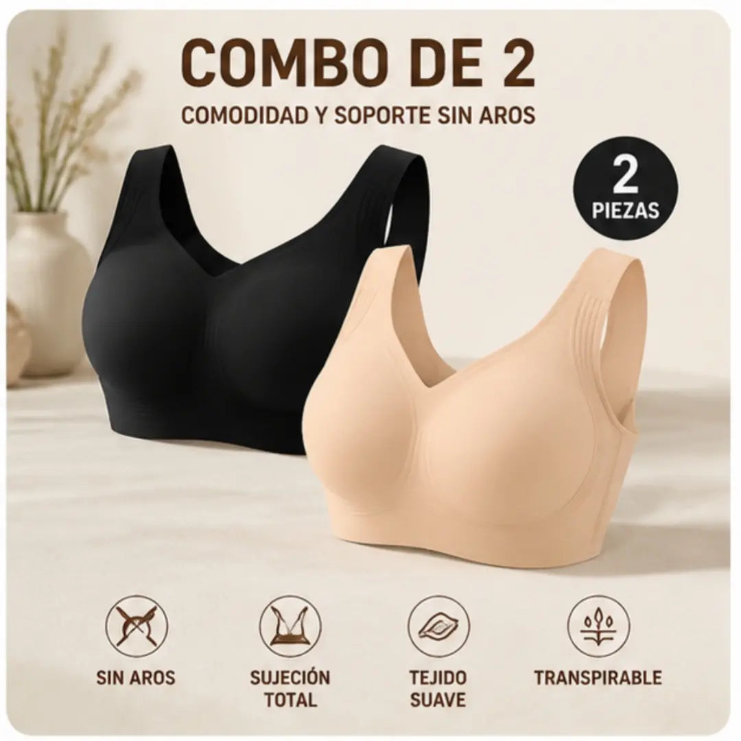 【Juego de 2 piezas】Sujetador sin aros para mujer de tallas grandes | Sujeción completa, cómodo y transpirable | Efecto lifting | Tallas S-4XL (Adecuado para un peso de 35 a 105 kg)