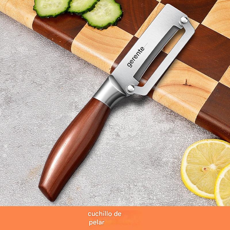 🔪🔥Raspador de cocina multifuncional con cuchillas de acero inoxidable extremadamente afiladas y mango de madera.