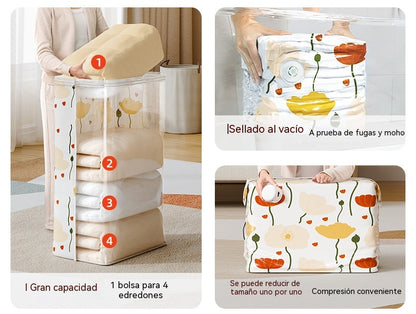 🧳【Juego de 5 piezas】💨 Bolsa de almacenamiento al vacío grande y compresible: no requiere bomba, es a prueba de fugas e ideal para ahorrar espacio en maletas y en casa ✈️