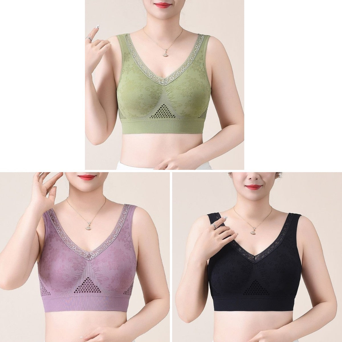 😍M-3XL【Paquete de 3】Nuevo sujetador deportivo para mujer, con sujeción integral, alta elasticidad, transpirable y cómodo.❤️【40-95 kg】