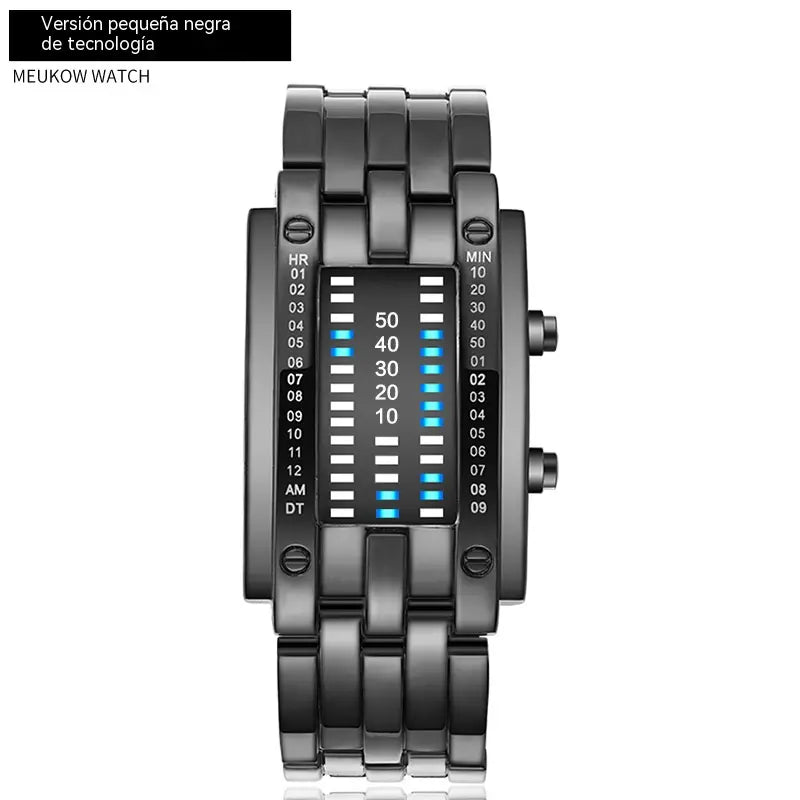 ⌚Reloj electrónico de moda para parejas con LED, doble línea binaria y Iron Man.