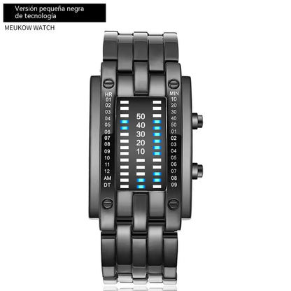 ⌚Reloj electrónico de moda para parejas con LED, doble línea binaria y Iron Man.