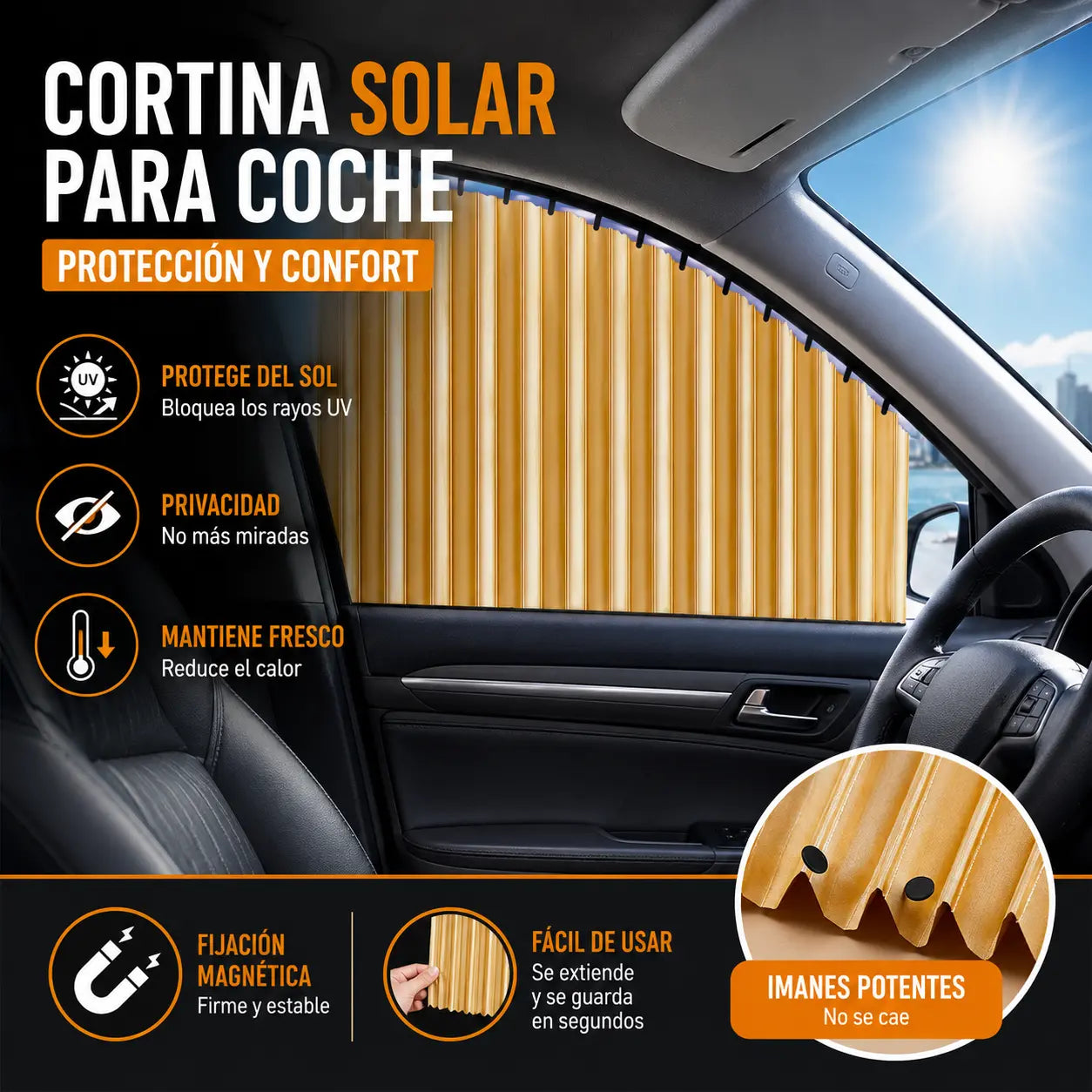 🔥【Juego de 4 piezas】 Cortina parasol con riel deslizante para ventana de coche y aislamiento térmico