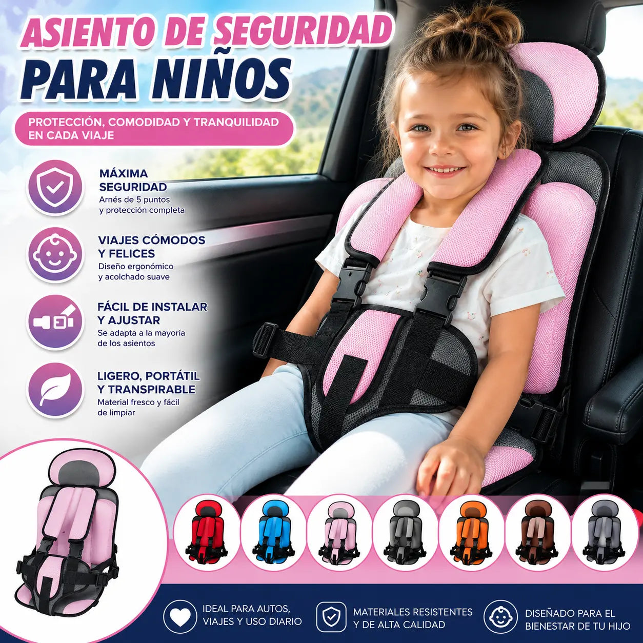 📢📢 ¡¡50% DE DESCUENTO AHORA!! ⏰ Silla de coche portátil: segura, cómoda y plegable, apta para niños de 0 a 12 años, perfecta para viajes, vuelos y trenes 🧒✨