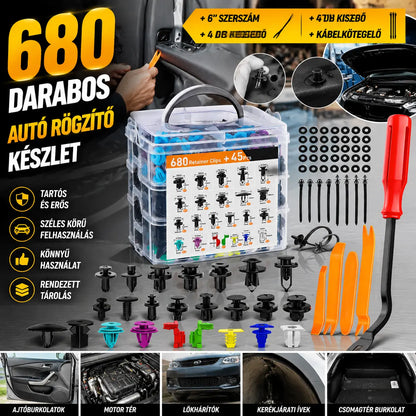 🔥🔥【680 piezas + herramientas de 6 pulgadas + juego de cuatro piezas + almohadilla de esponja + brida】🧰🛠️Juego de hebillas de plástico para tornillos de expansión automotrices