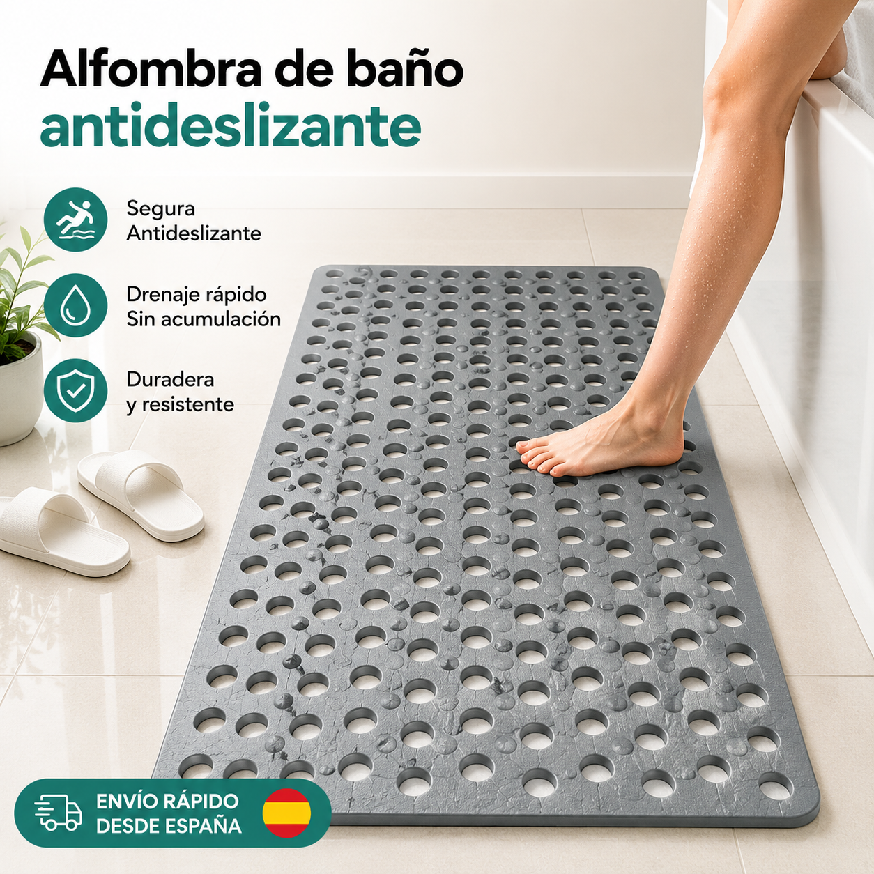 🛁【35*68cm】Alfombrilla de ducha antideslizante y antibacteriana de seguridad🚿 Previene eficazmente caídas y lesiones