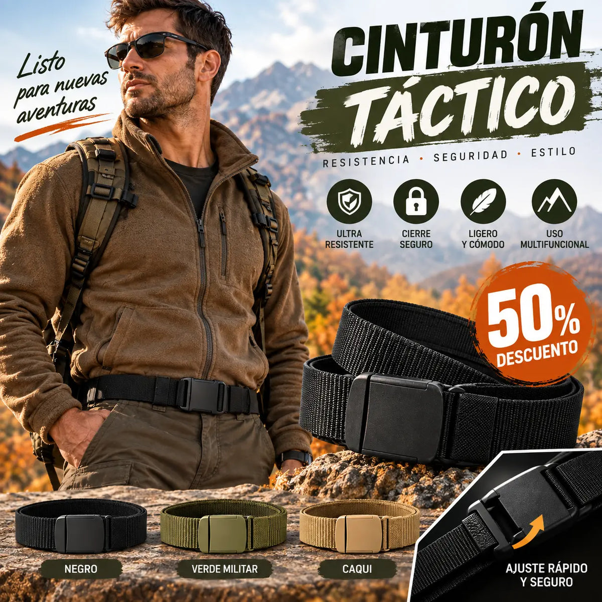 🔥【Longitud： 130 cm】Cinturón de viaje táctico con bolsillo oculto para dinero