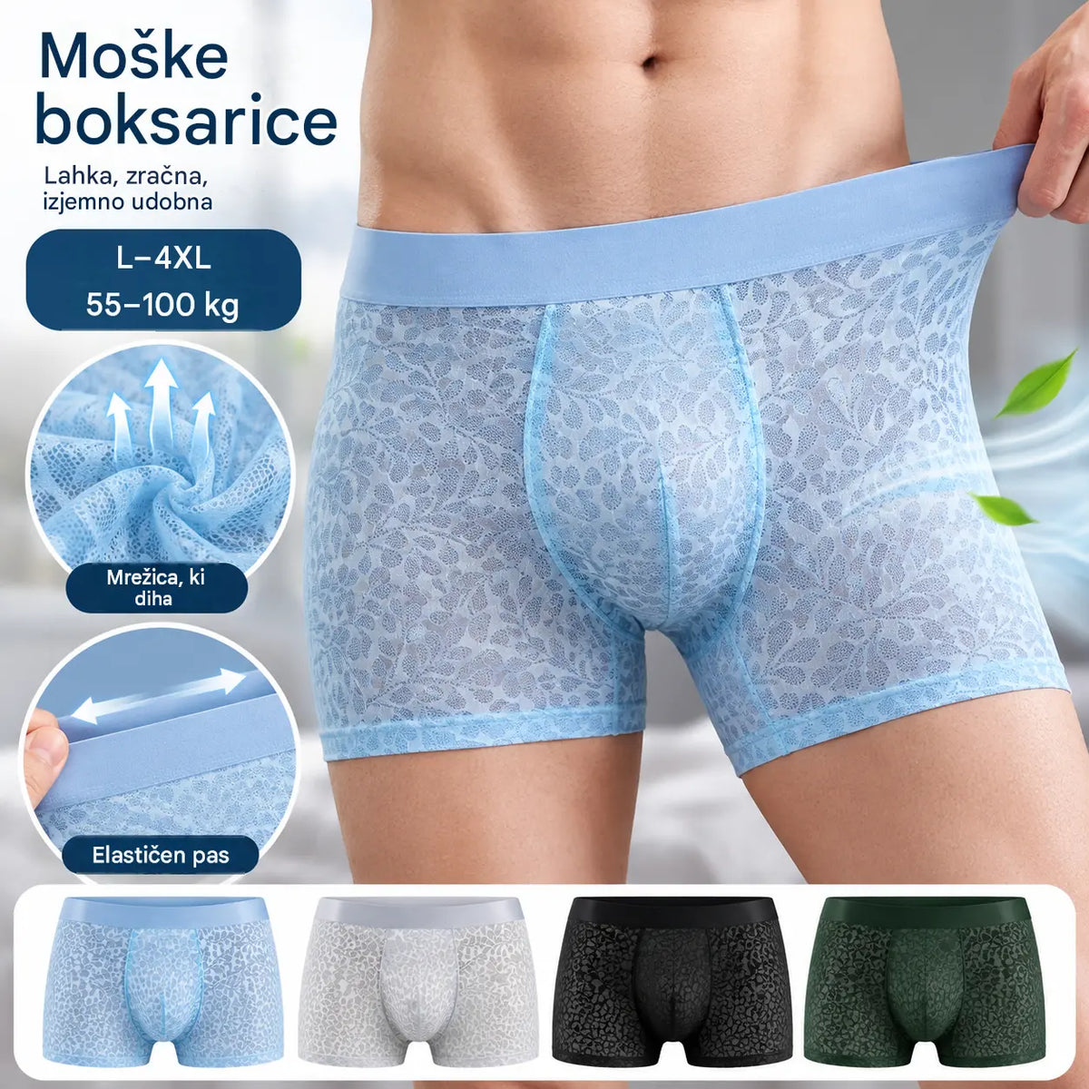 【L-4XL】Moško mrežasto spodnje perilo iz ledene svile, večje velikosti, zračno.