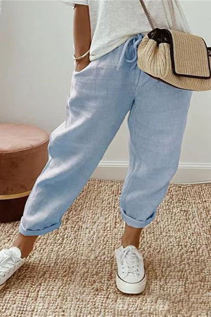 ☀️REBAJAS DE VERANO 50% DE DESCUENTO😍 Capris casuales de algodón y lino para mujer: transpirables, cómodos y con un estilo chic sin esfuerzo.