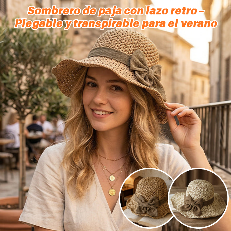 👒🎀Sombrero de paja con lazo retro – Plegable y transpirable para el verano
