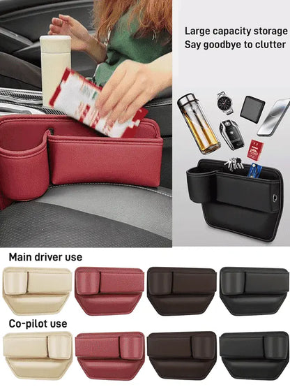 Caja de almacenamiento multifuncional para el espacio entre los asientos del coche con portavasos