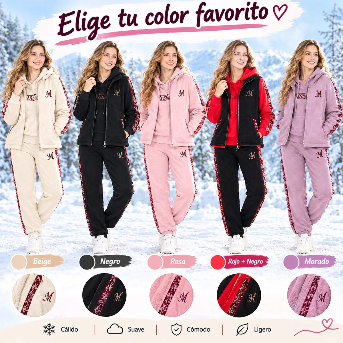 🔥【pantalón + suéter + chaqueta】Nuevo conjunto deportivo y casual de otoño/invierno 2026, acolchado y grueso.