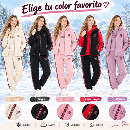 🔥【pantalón + suéter + chaqueta】Nuevo conjunto deportivo y casual de otoño/invierno 2026, acolchado y grueso.