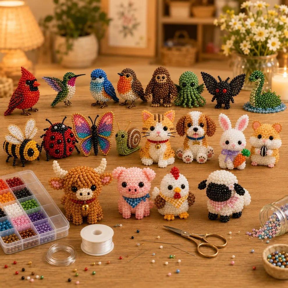 🏆Oferta por tiempo limitado🧵✨ Kit de manualidades que incluye pequeños animales 3D y cuentas