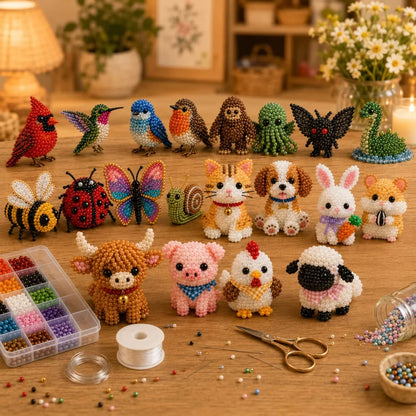 🏆Oferta por tiempo limitado🧵✨ Kit de manualidades que incluye pequeños animales 3D y cuentas