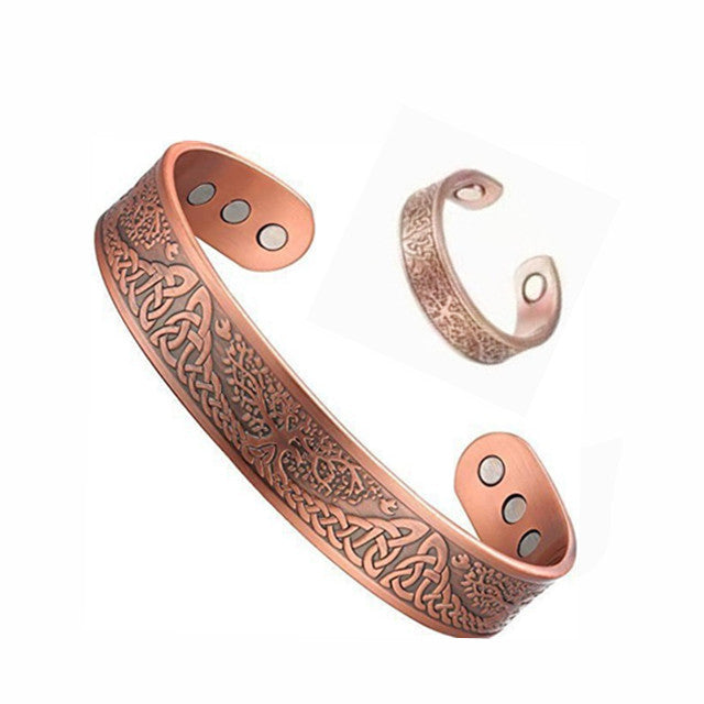 🔥【Pulsera + Anillo】✨Conjunto creativo de pulsera y anillo magnéticos grabados de estilo retro✨