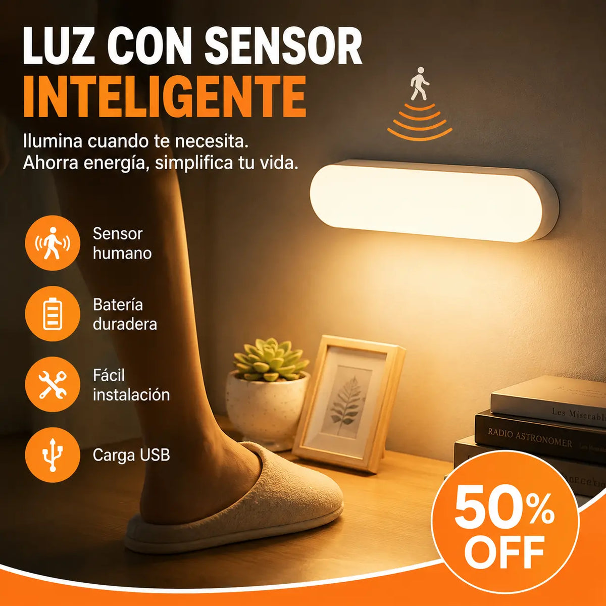 （3 piezas）Luz LED inteligente con sensor de presencia, fácil de cargar y práctica.