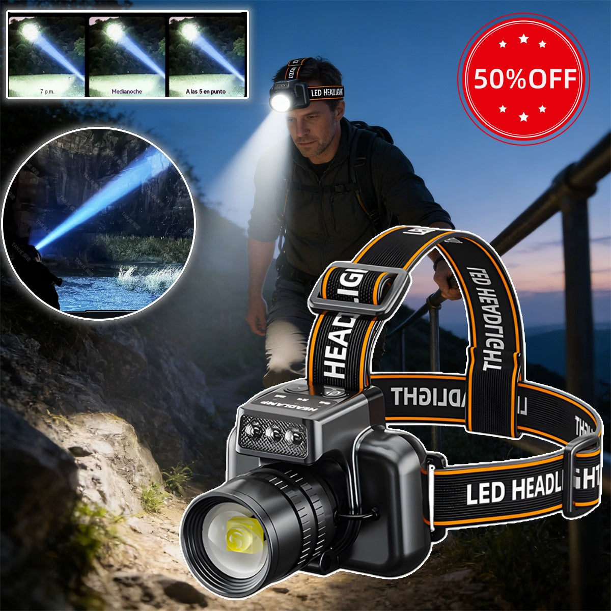 ✨Linterna frontal LED de alta intensidad | Ideal para camping y emergencias