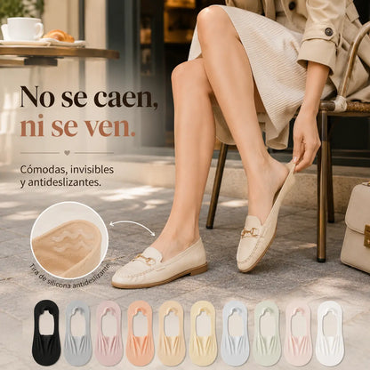【10 pares 】 Calcetines de silicona antideslizantes, invisibles, superfinos y poco profundos para mujer