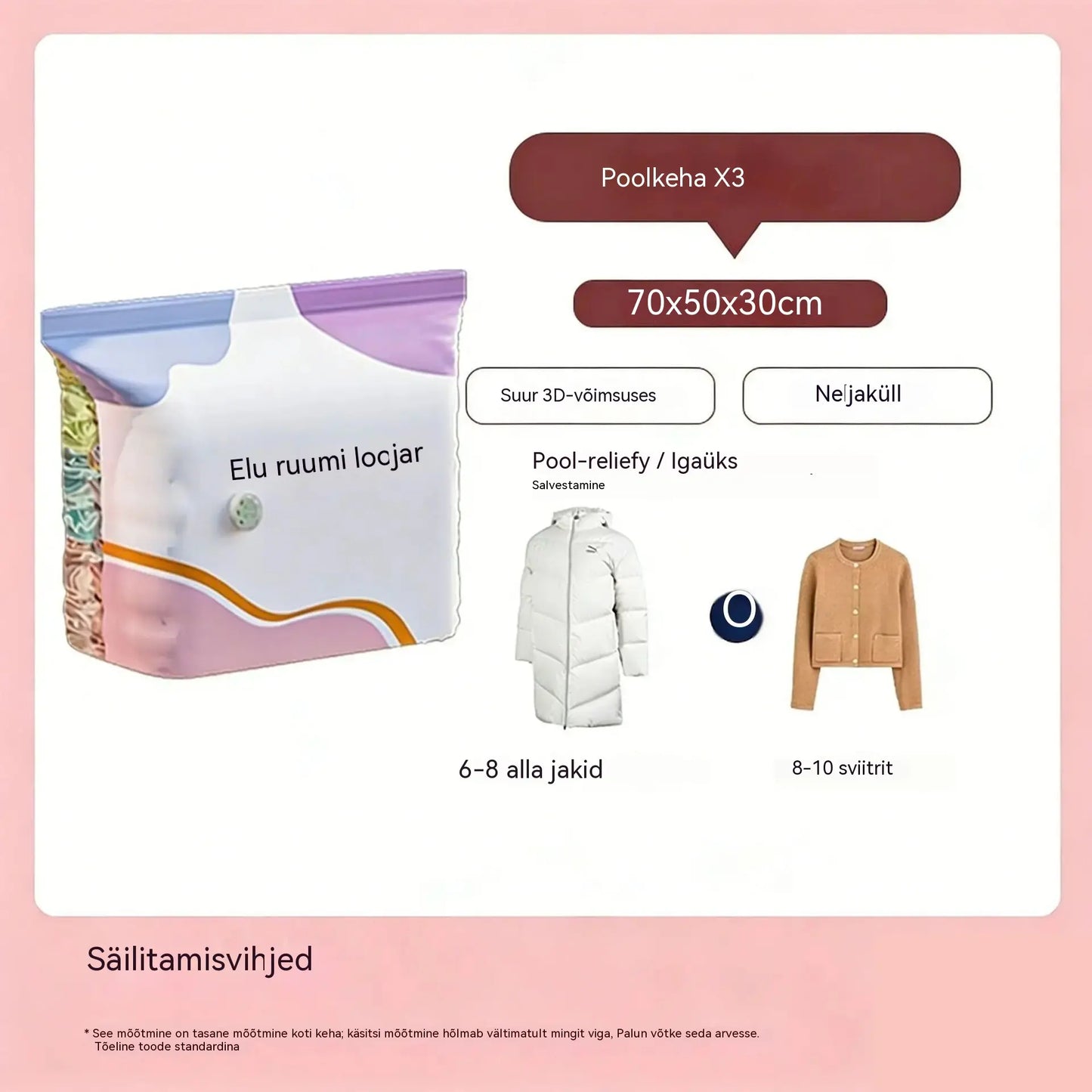 🧳【5-osaline komplekt】💨 Suur, kokkusurutav vaakumkott: pumpa pole vaja, lekkekindel ja ideaalne ruumi kokkuhoiuks kohvrites ja kodus ✈️