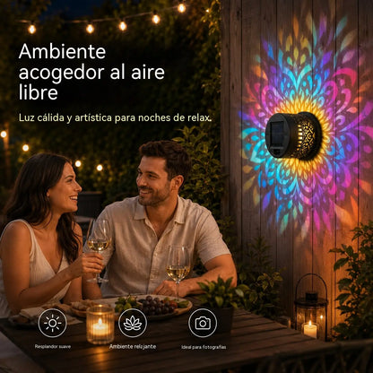 🌸🌙🔮Lámpara de pared con proyección de diseño de mandala para exteriores, alimentada por energía solar.
