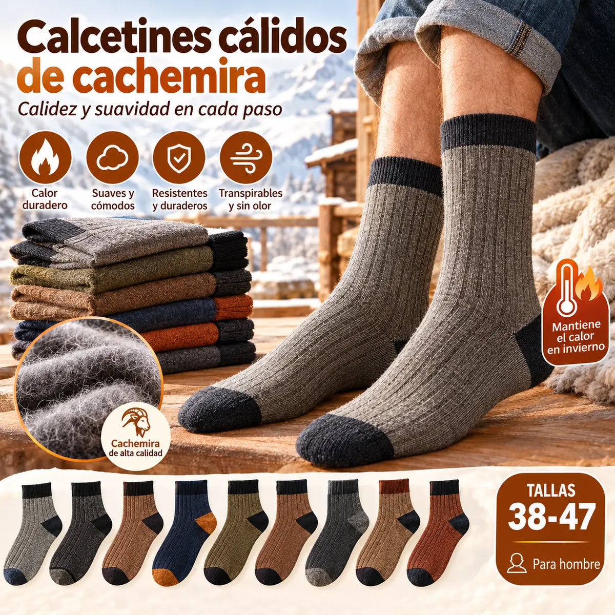 【10 pares】【38-47】Nuevos calcetines cálidos de punto con bloques de color retro para hombre