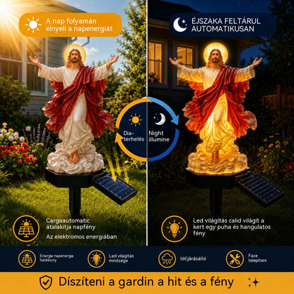 🔥 Napenergiával működő megvilágított Jézus-kerti szobor