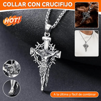 🔥Collar con colgante de cruz y halo de espinas