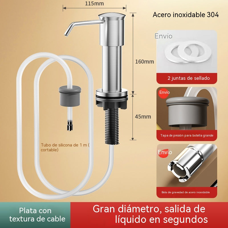 Dispensador de jabón de acero inoxidable, colgador para lavavajillas, dispensador con botón pulsador.