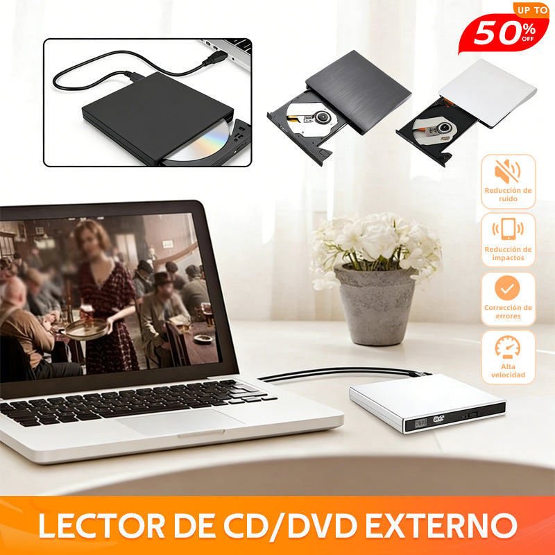 📢📢¡50% de descuento! 💿💻 Lector de CD/DVD Externo – Plug & Play, Portátil y Compatible con Mac/Windows