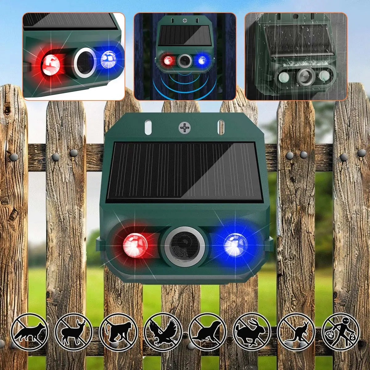 🔥Repelente solar ultrasónico para animales para exteriores: puede ahuyentar pájaros y animales.