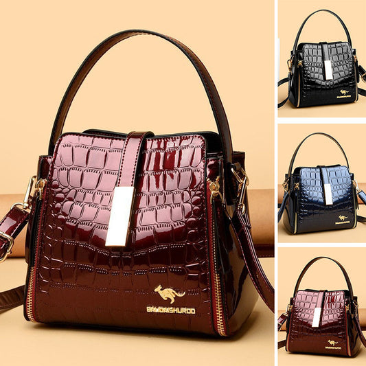 👜 ¡TIEMPO LIMITADO: 50% DE DESCUENTO! ✨ Bolso de mano brillante para mujer con estampado de cocodrilo: estructurado, detalles dorados, espacioso y elegante 💼