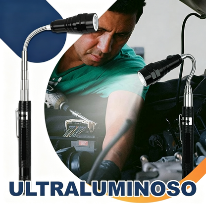 🛠🚗Varilla magnética para reparación de automóviles con tira telescópica flexible y luz LED 💡