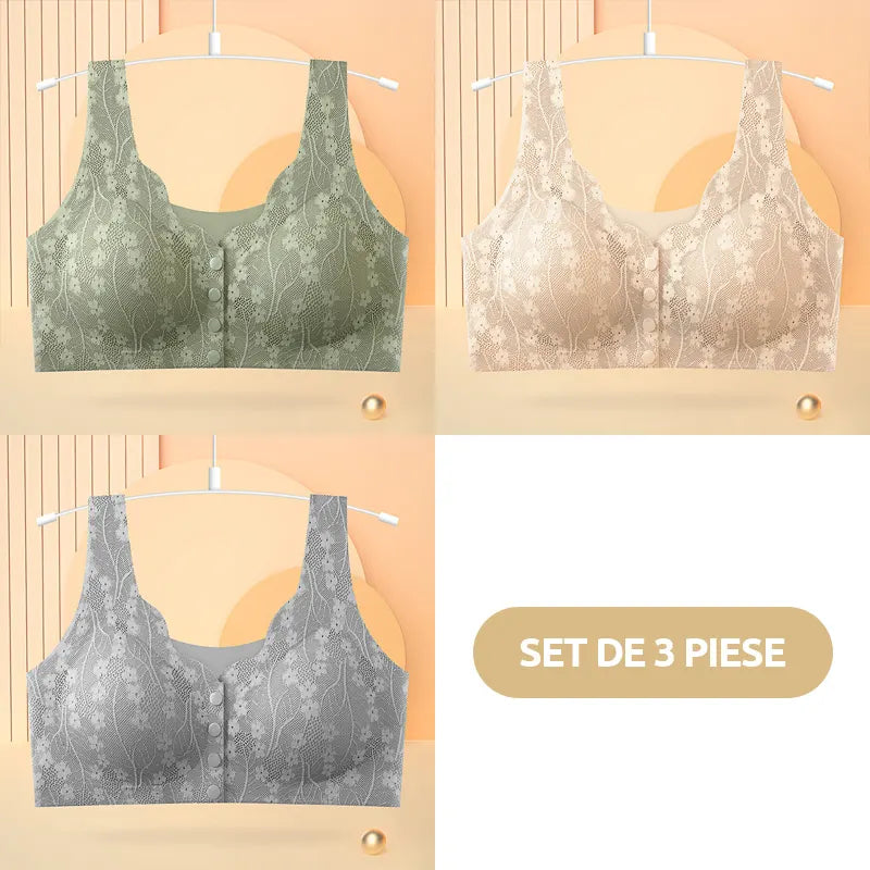 😍【Pack de 3 unidades】Sujetador sin aros para mujer con botones en la parte delantera ❤️【40-100 kg】