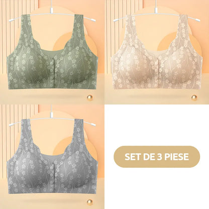 😍【Pack de 3 unidades】Sujetador sin aros para mujer con botones en la parte delantera ❤️【40-100 kg】